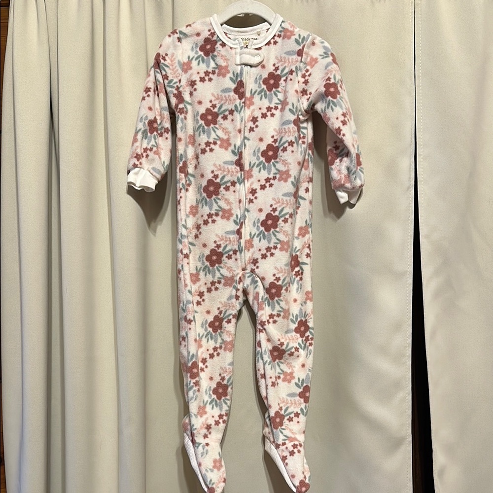 Fleece Floral Footie One Piece